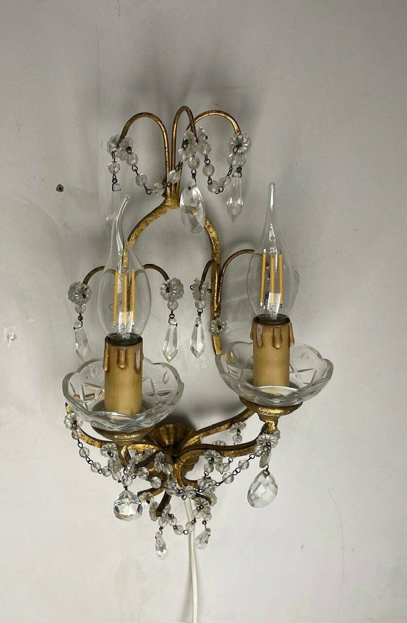 Florentine Gold Gilded Crystal Sconces Set Of 2 photo for sale