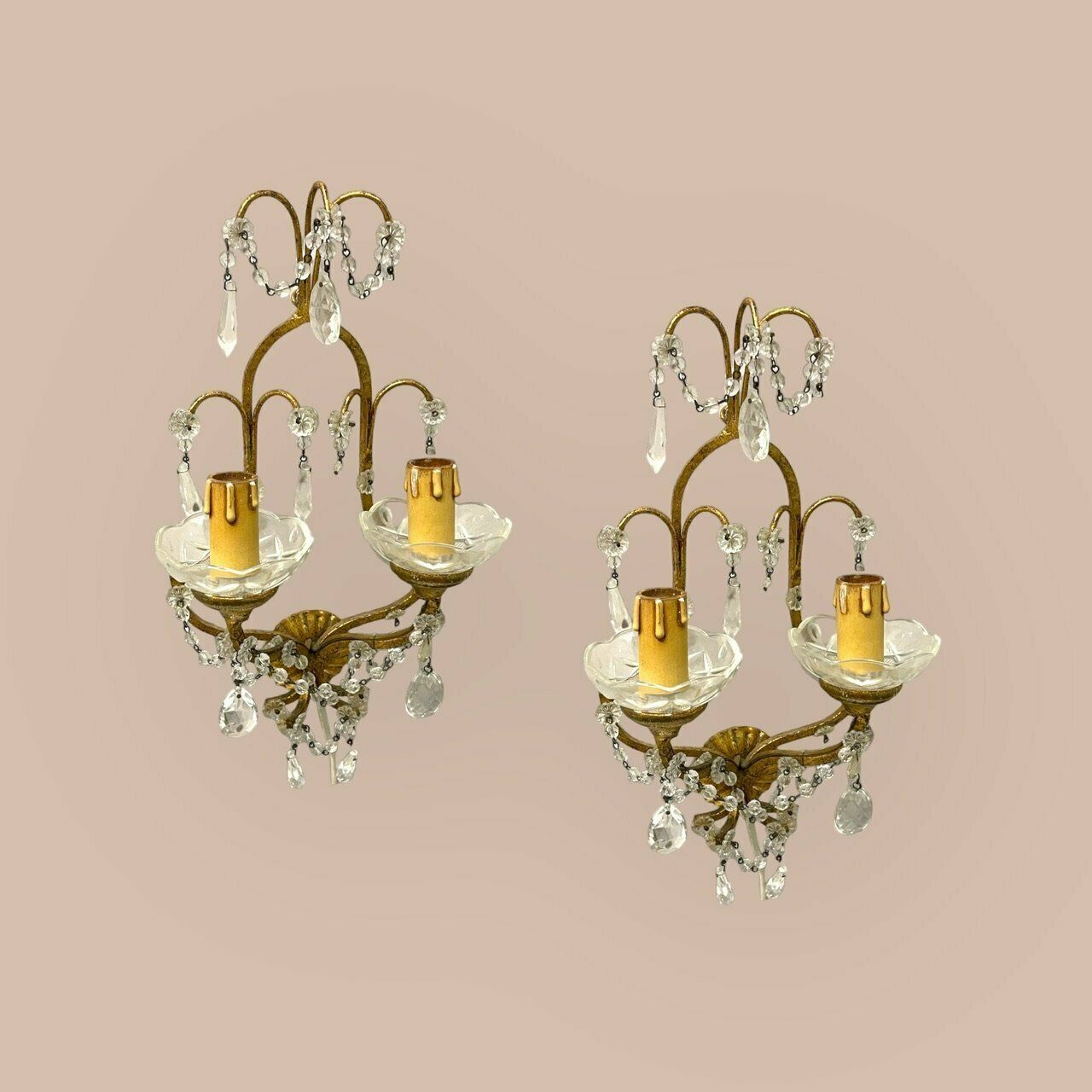 Florentine Gold Gilded Crystal Sconces Set Of 2 photo vinterior