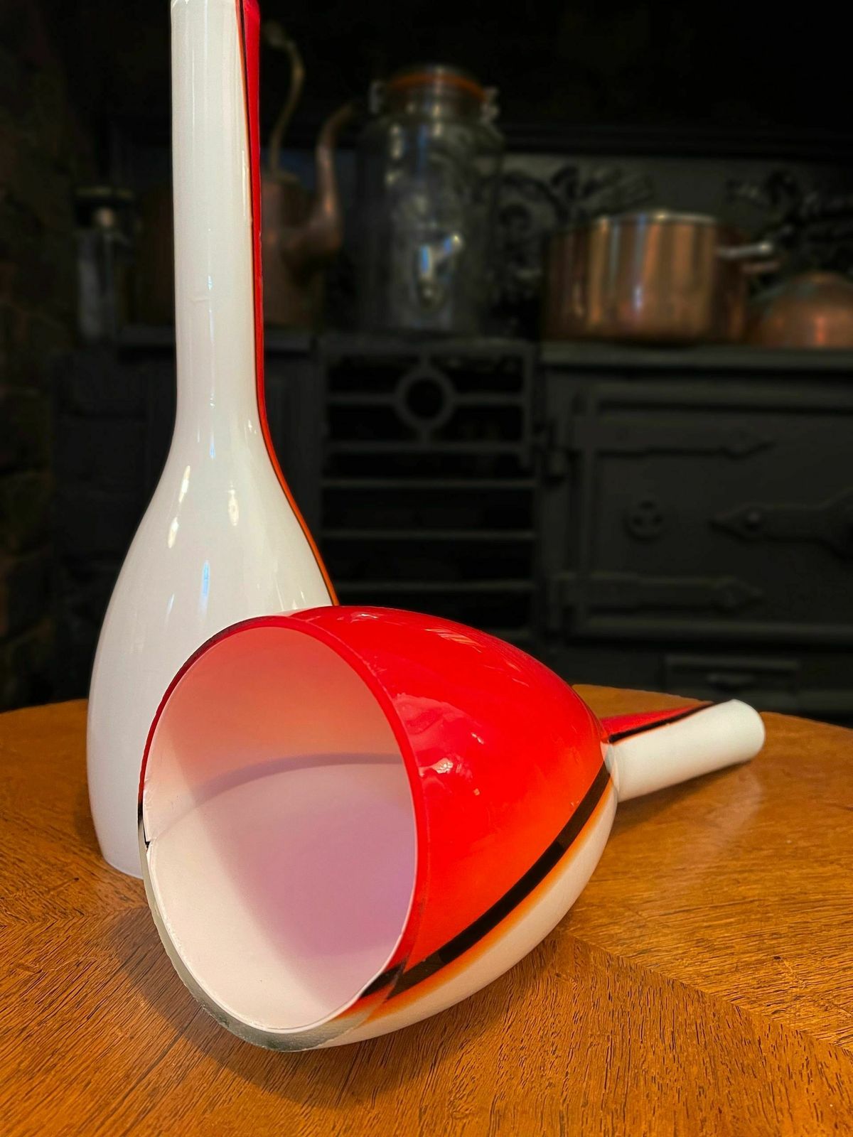Mid Century Murano Luciano Vistosi Red White Black Glass Pendant Lampshades photo vinterior