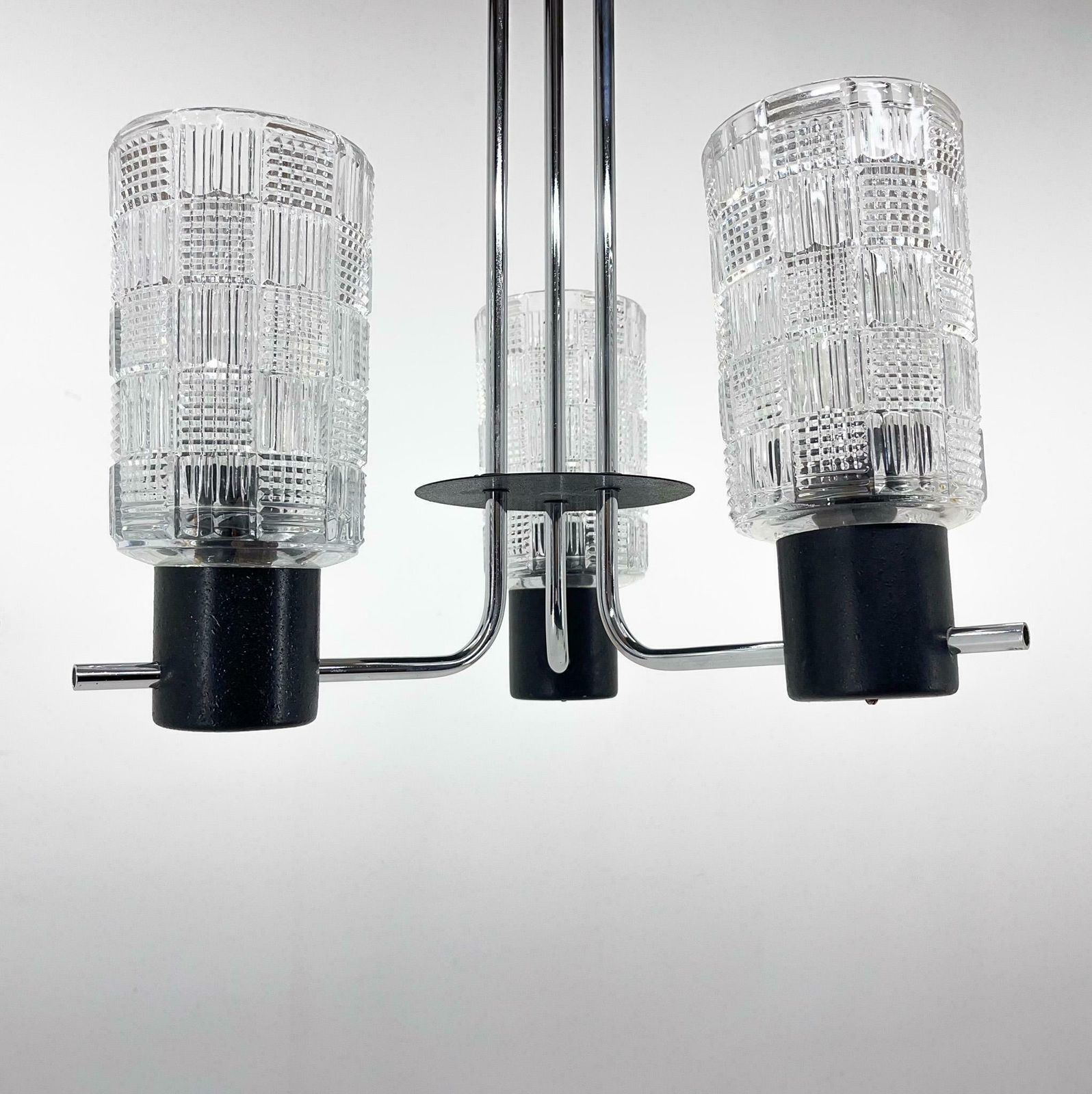 1970s Chrome, Glass & Metal Chandelier, Czechoslovakia photo for sale
