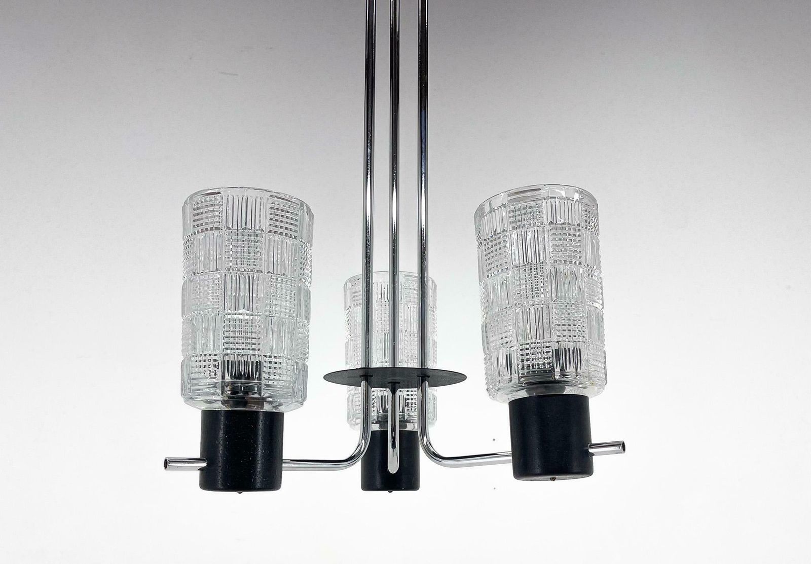1970s Chrome, Glass & Metal Chandelier, Czechoslovakia photo Lighting