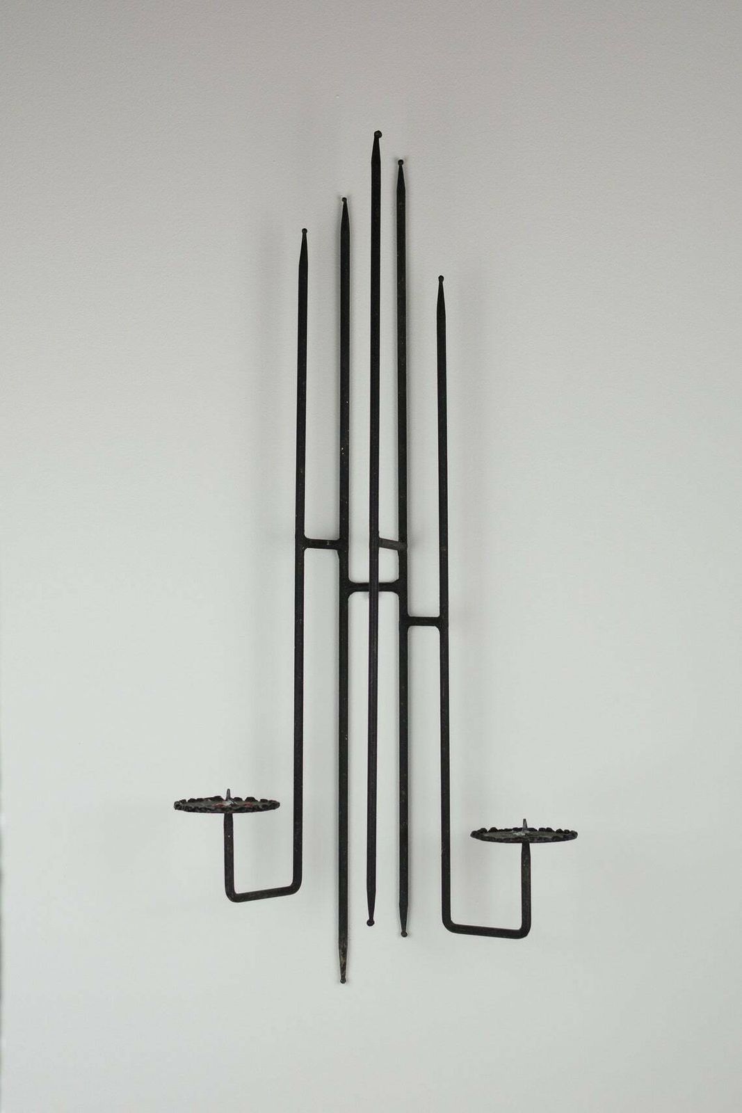 1960's Brutalist Wall Mounted Candle Holder, Iron Worked, German. Mid Century Modern photo for sale