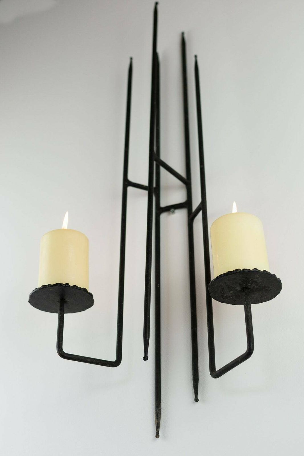 1960's Brutalist Wall Mounted Candle Holder, Iron Worked, German. Mid Century Modern photo vinterior