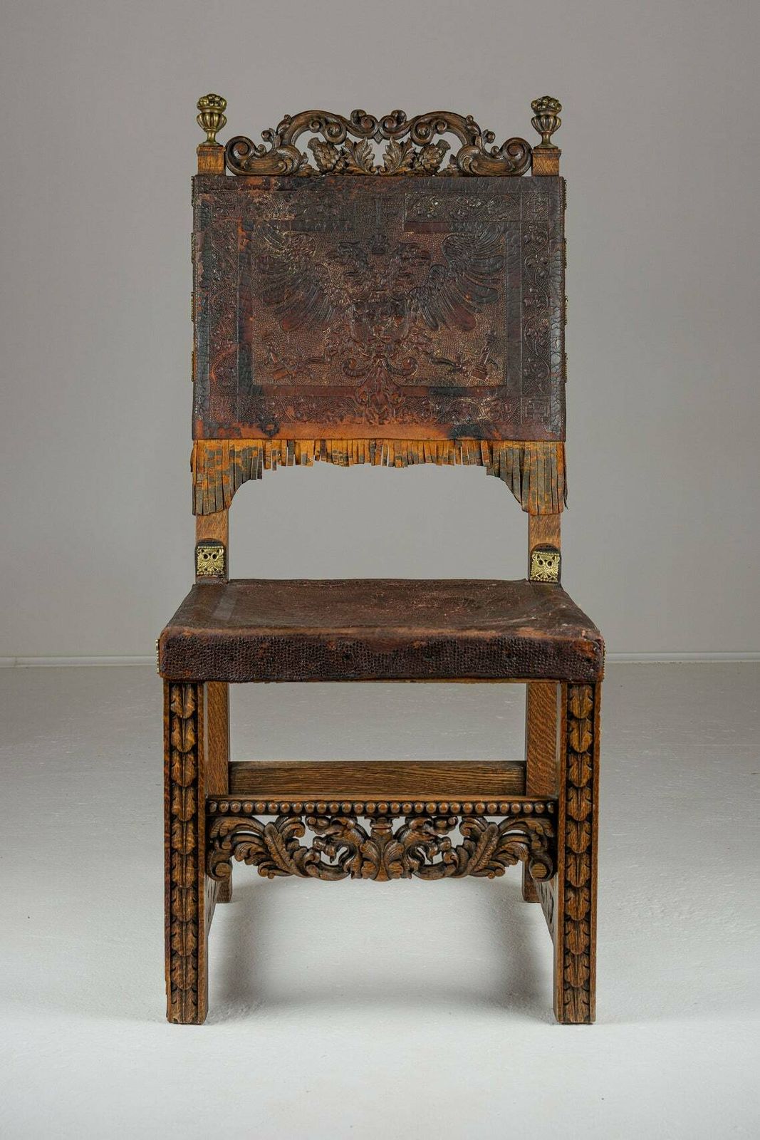Carved Walnut And Leather Spanish Throne Chair 19th Century photo furniture