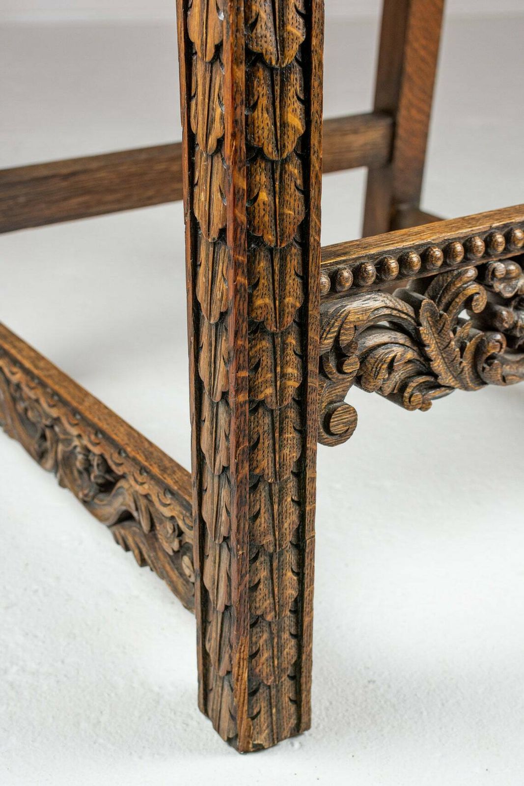 Carved Walnut And Leather Spanish Throne Chair 19th Century photo for sale