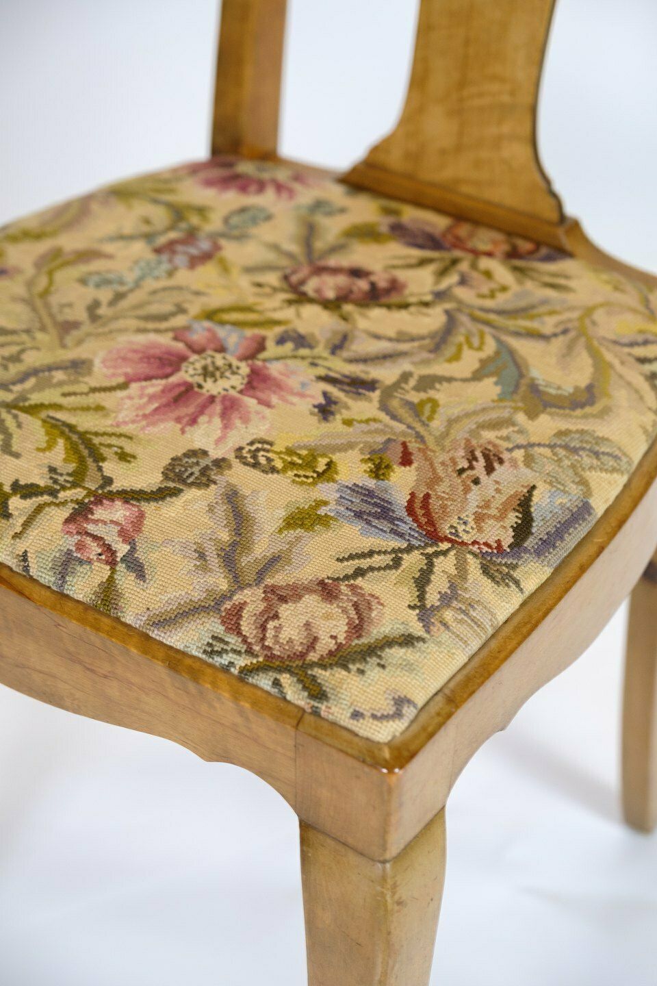 Dining Room Chairs In Birch Wood  With Light Floral Cover From 1920s photo 495.0