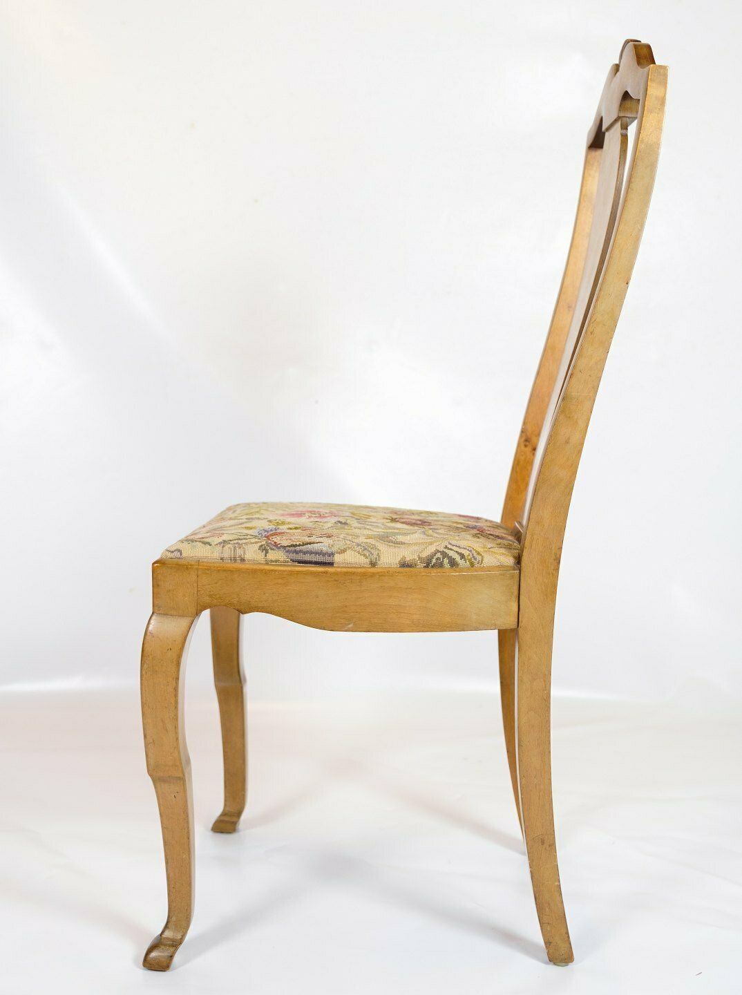 Dining Room Chairs In Birch Wood  With Light Floral Cover From 1920s photo vinterior
