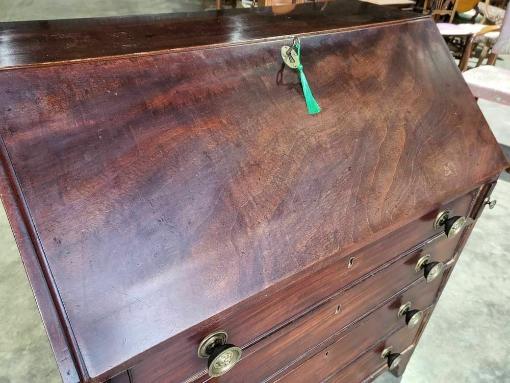 Antique Small Georgian Mahogany Bureau Desk Splayed Legs Brass Handles 12 Drawer photo vintage
