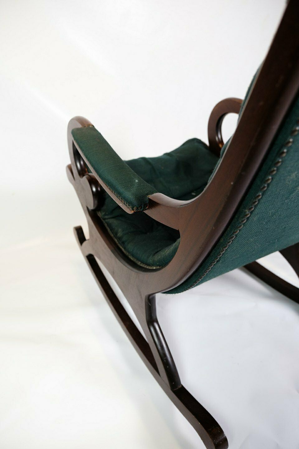 Rocking Chair In Green Wool Fabric & Mahogany From 1930s photo 630.0