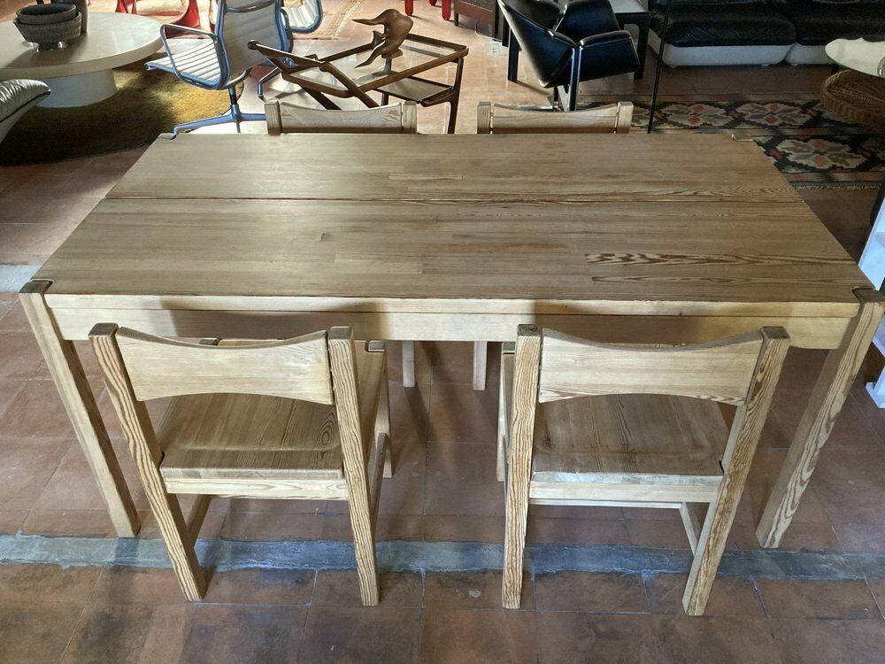 Hongisto Dining Set In Solid Pine By Ilmari Tapiovaara For Laukaan Puu, 1960s, Set Of 5