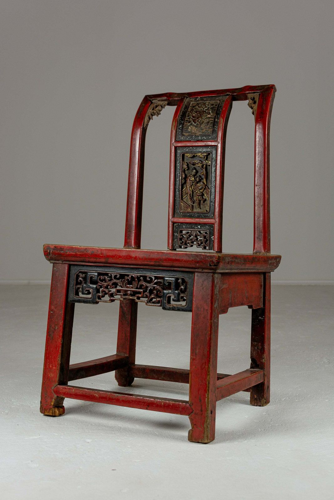 Pair Of 19th Century Chinese Red Lacquer And Gilt Wedding Chairs. Hallway Chairs. photo for sale
