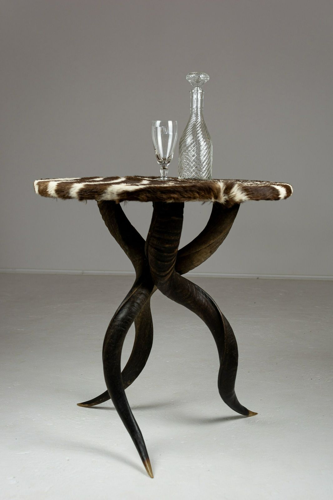 Rare Zebra Hide And Kudu Side Table. 20th Century Design. Unique End Table. Taxidermy photo vinterior
