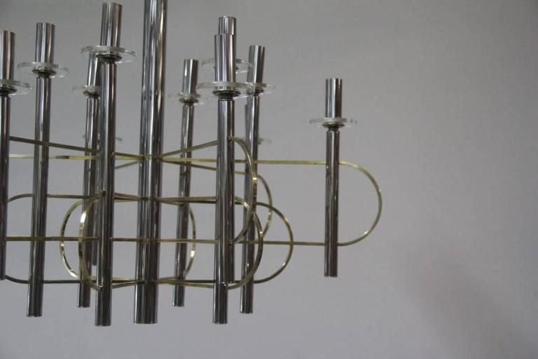 Modernist Sculpture Chandelier Sciolari, Design 1970 Brass Steel Italian Design photo for sale