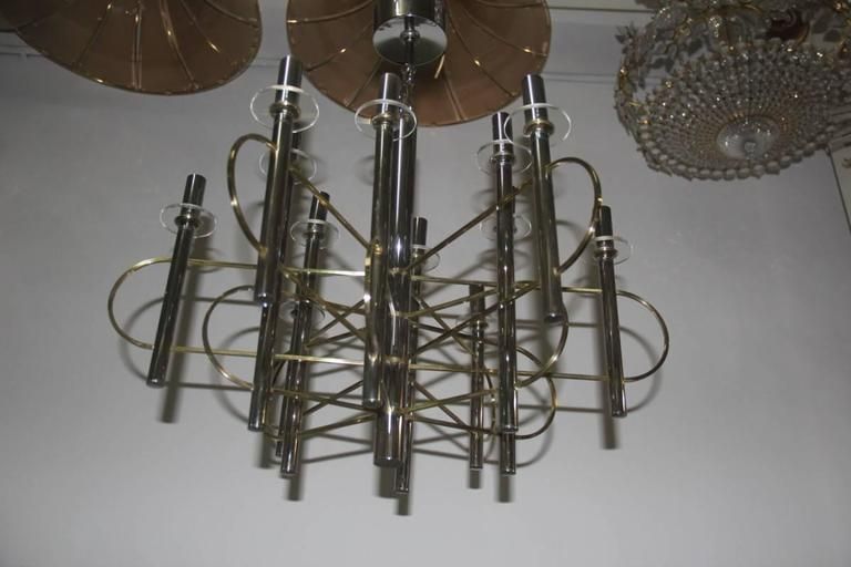 Modernist Sculpture Chandelier Sciolari, Design 1970 Brass Steel Italian Design photo vinterior