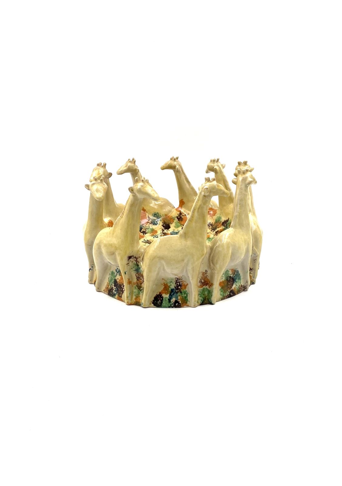 photo vinterior Postmodern Giraffe Ceramic Centerpiece / Vide Poche, Nd Dolfi Montelupo Italy, 1990s