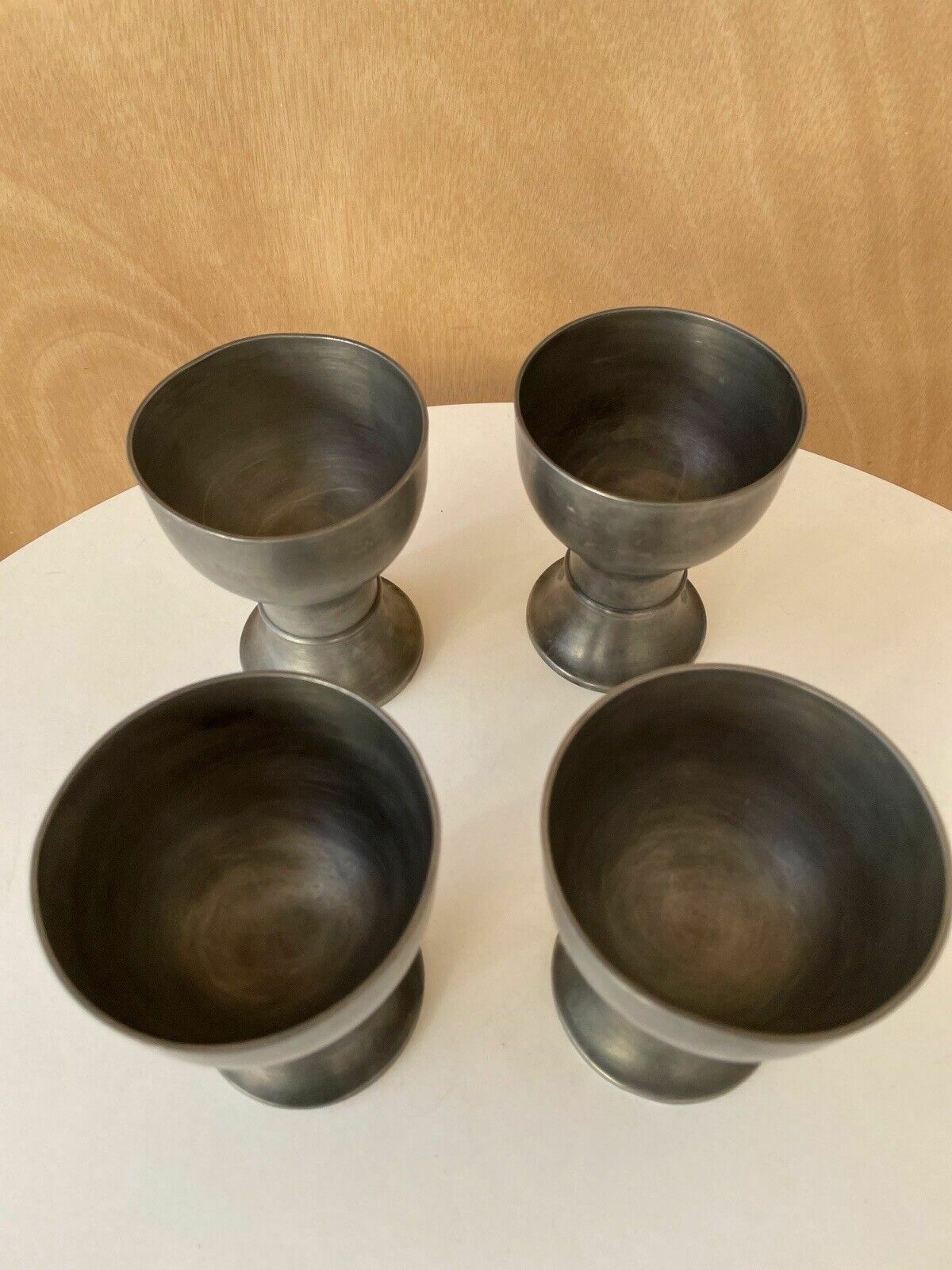 Set Of 4 Mid Century Swiss Pewter Goblets From A Jeger Basel Switzerland photo vinterior