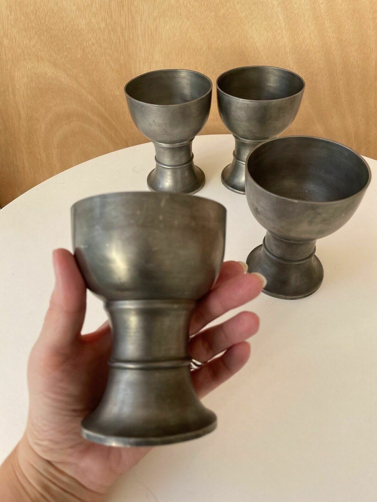 Home Decor Set Of 4 Mid Century Swiss Pewter Goblets From A Jeger Basel Switzerland photo