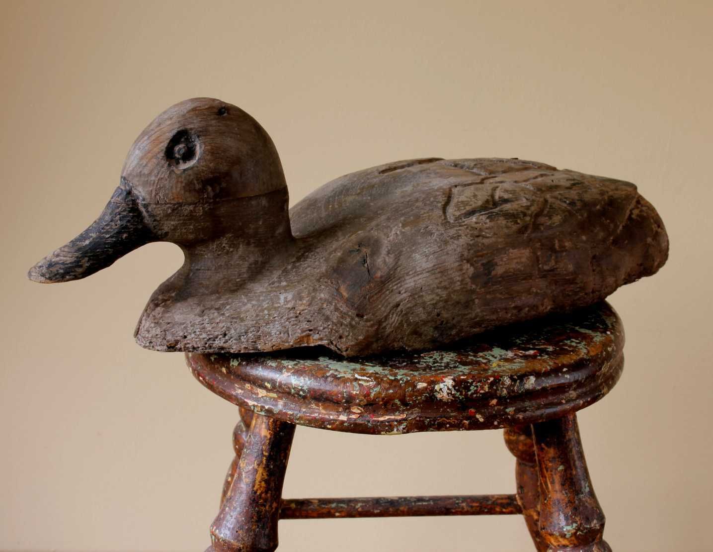 Antique French Wood Decoy Duck. Folk Art Rustic Decorative Water Bird. photo buy