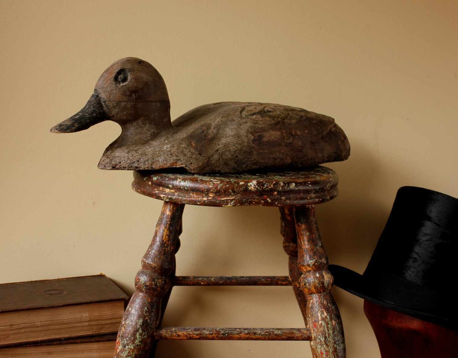 Home Decor Antique French Wood Decoy Duck. Folk Art Rustic Decorative Water Bird. photo