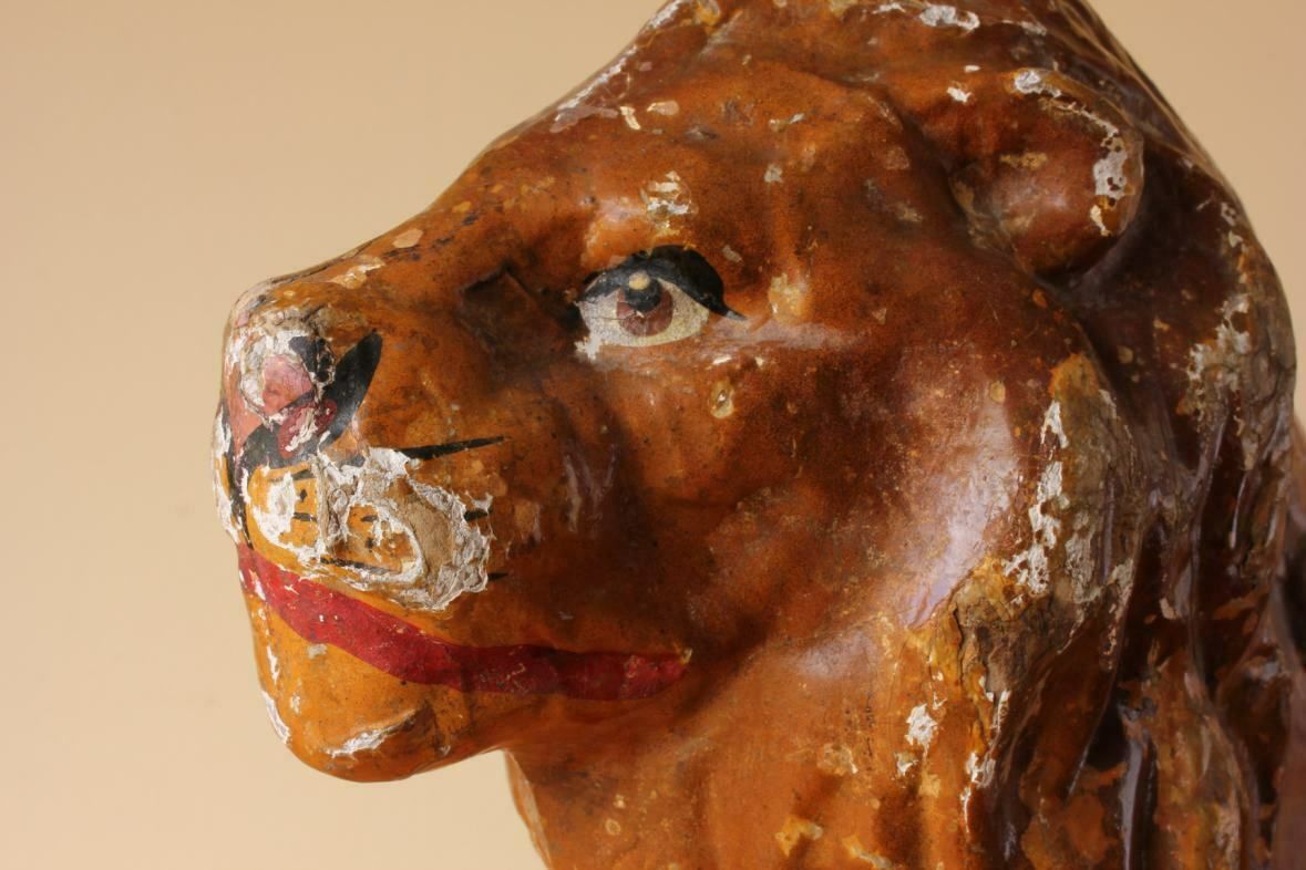 photo furniture French Pull Along Lion. Paper Mache Model Animal Decorative Toy Trolley.