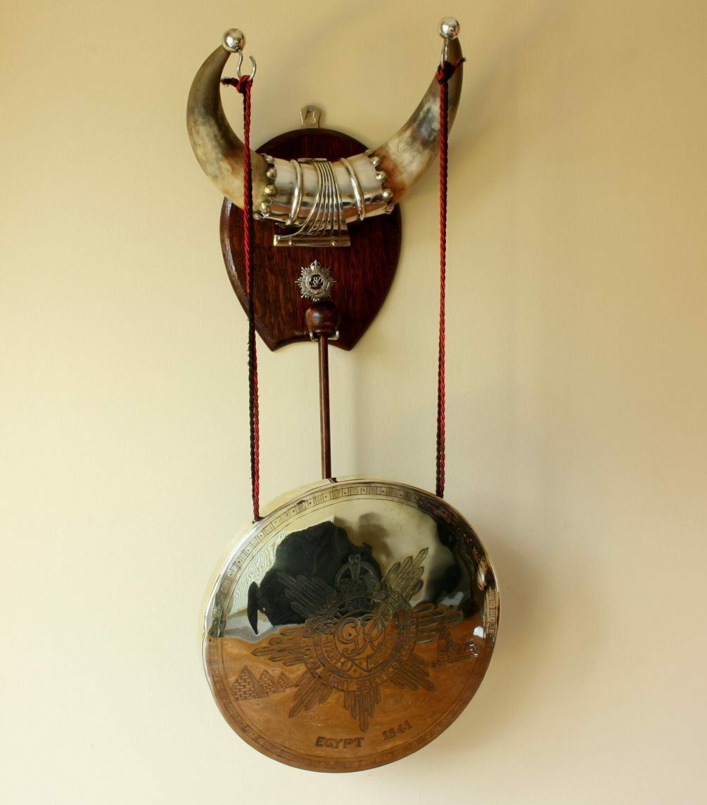 English Oak & Horn Wall Gong. Royal Army Service Corps Egypt 1941. Ww2. photo buy