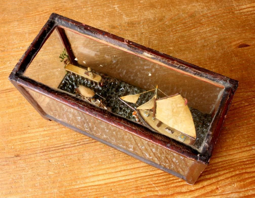French Ship In A Box Diorama. Handmade Boat Scene Scratch Built Model. photo furniture