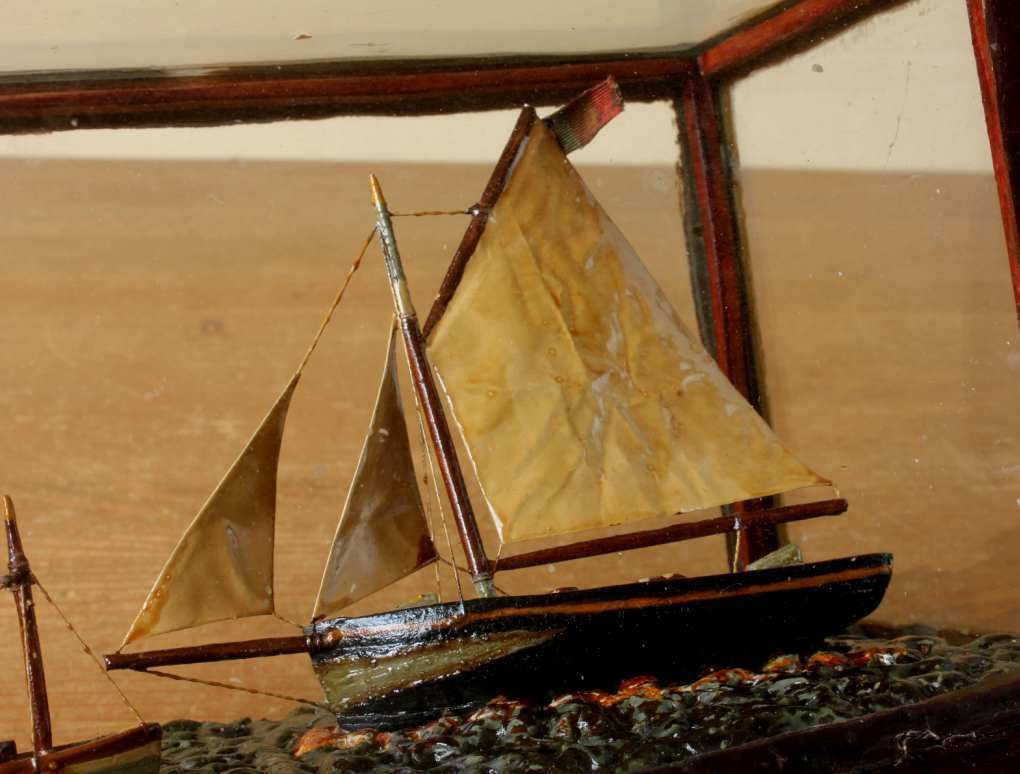 French Ship In A Box Diorama. Handmade Boat Scene Scratch Built Model. photo Home Decor