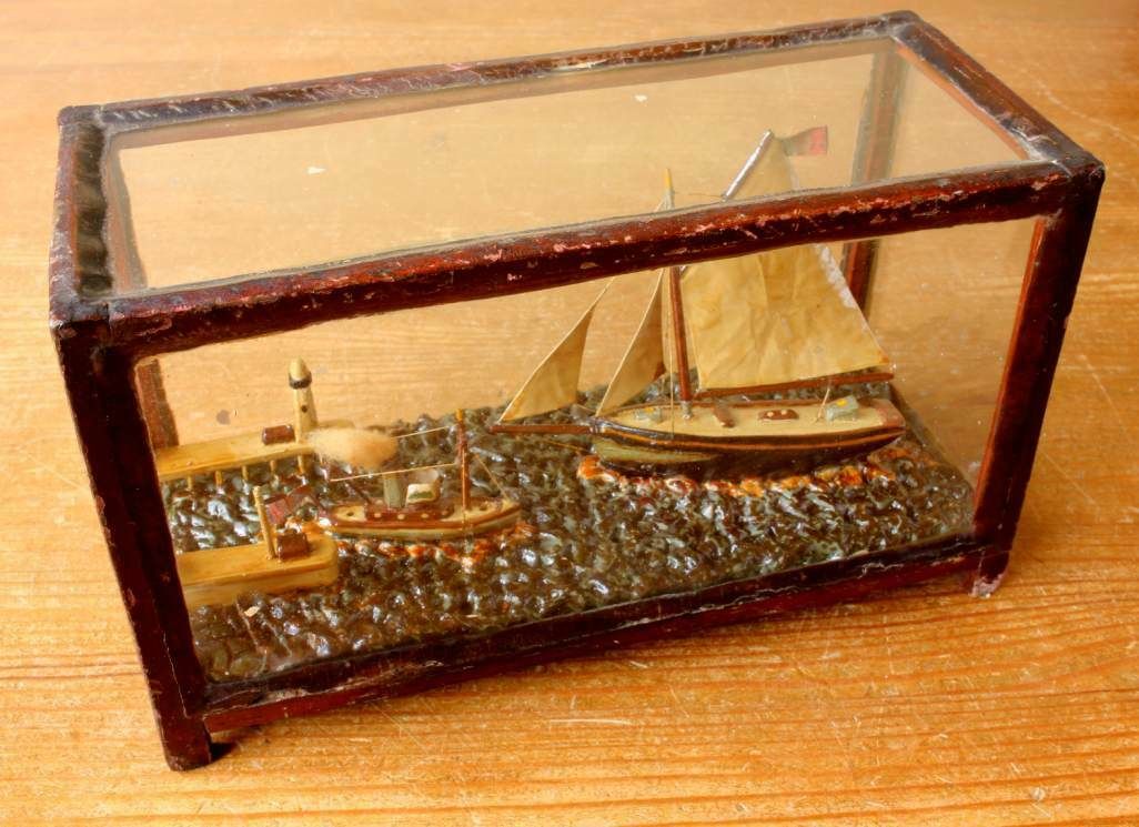 photo furniture French Ship In A Box Diorama. Handmade Boat Scene Scratch Built Model.