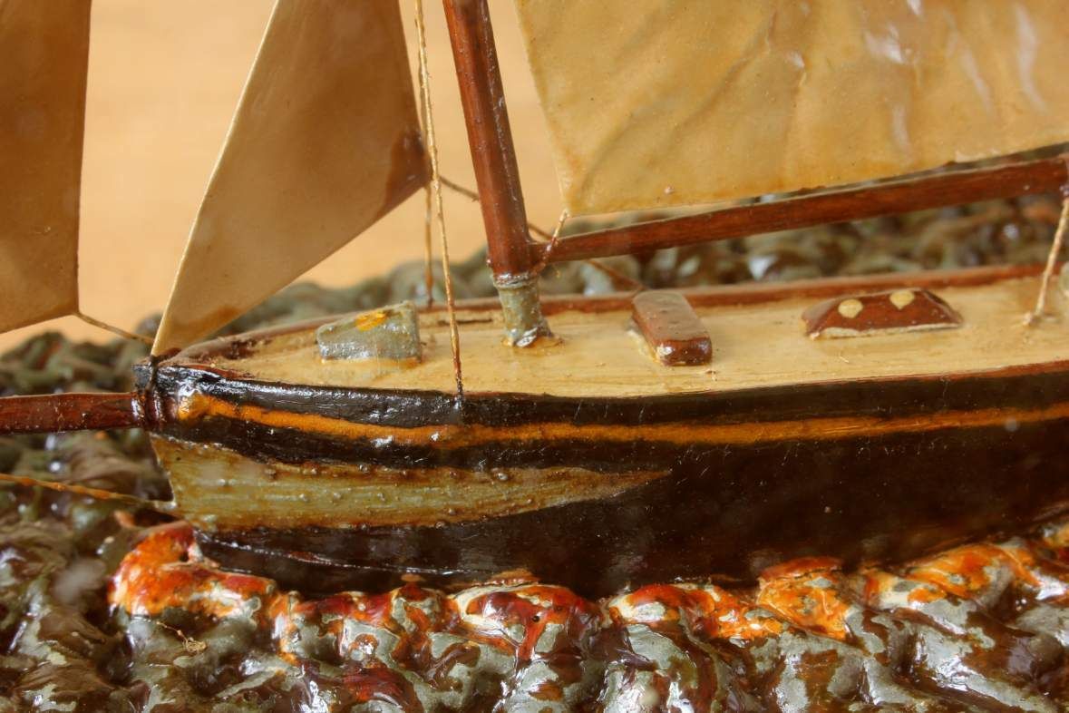photo for sale French Ship In A Box Diorama. Handmade Boat Scene Scratch Built Model.