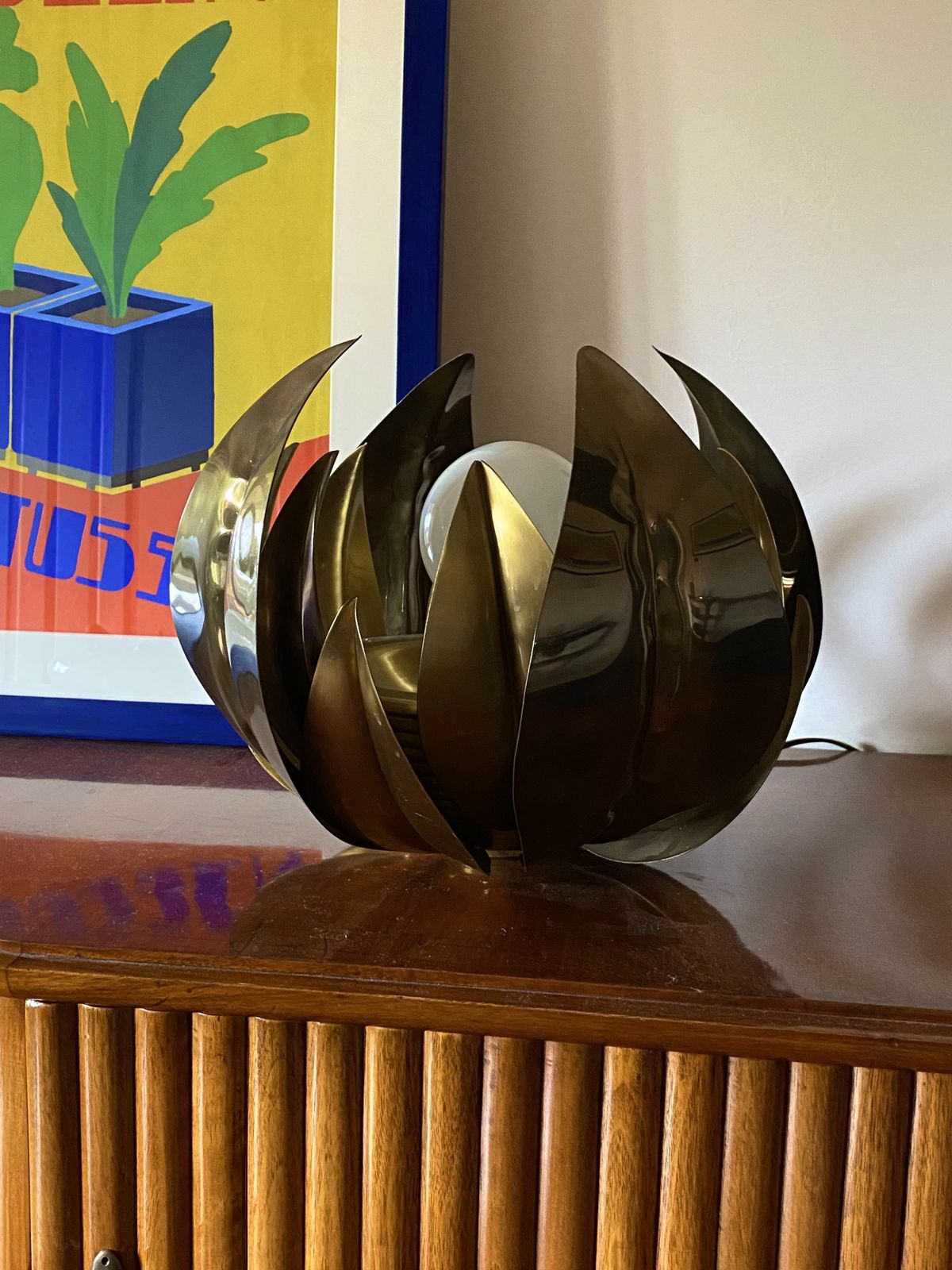 Lotus Flower Brass Floor/Table Lamp, Attr. Bottega Gadda, Italy, 1970 photo furniture