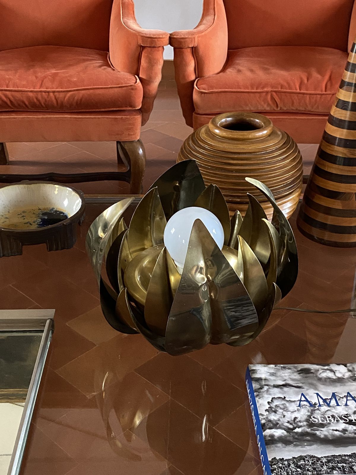 photo vintage Lotus Flower Brass Floor/Table Lamp, Attr. Bottega Gadda, Italy, 1970