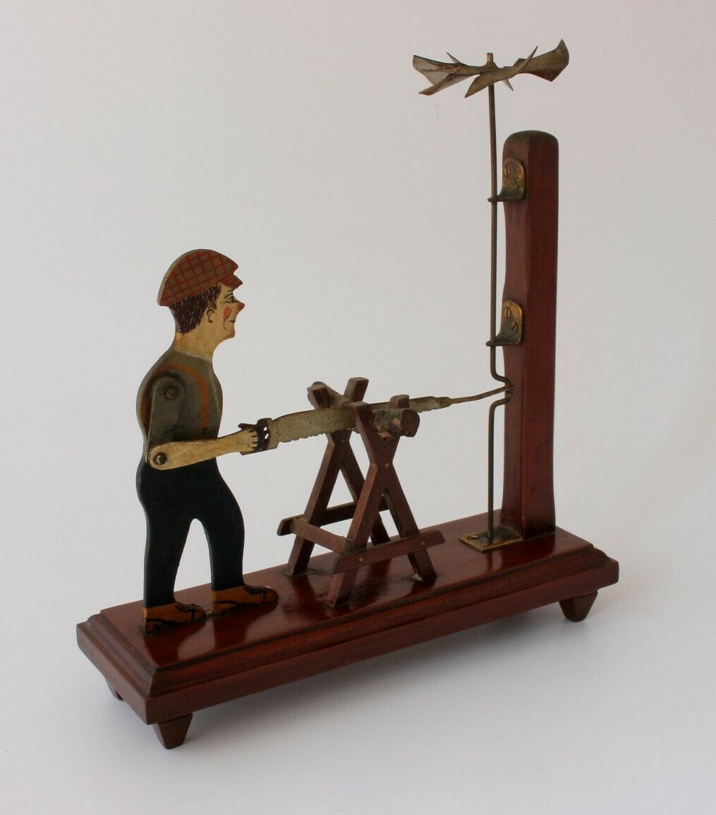 610.0 Folk Art Wood Cutter Whirligig. Hand Made Wind Toy Sawing Man. 1932. photo