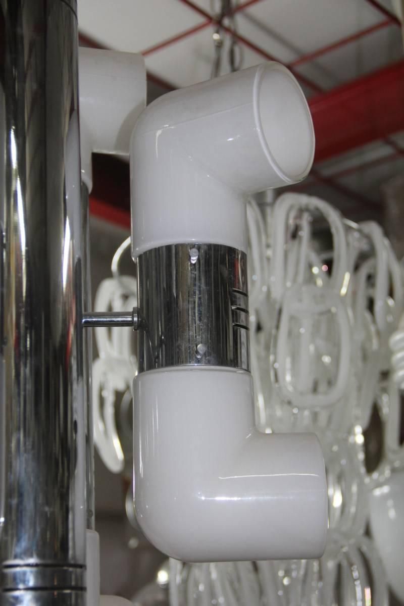 Chandelier In Chrome Murano Glass White Color Pop Art Italian Design, 1970 photo vinterior