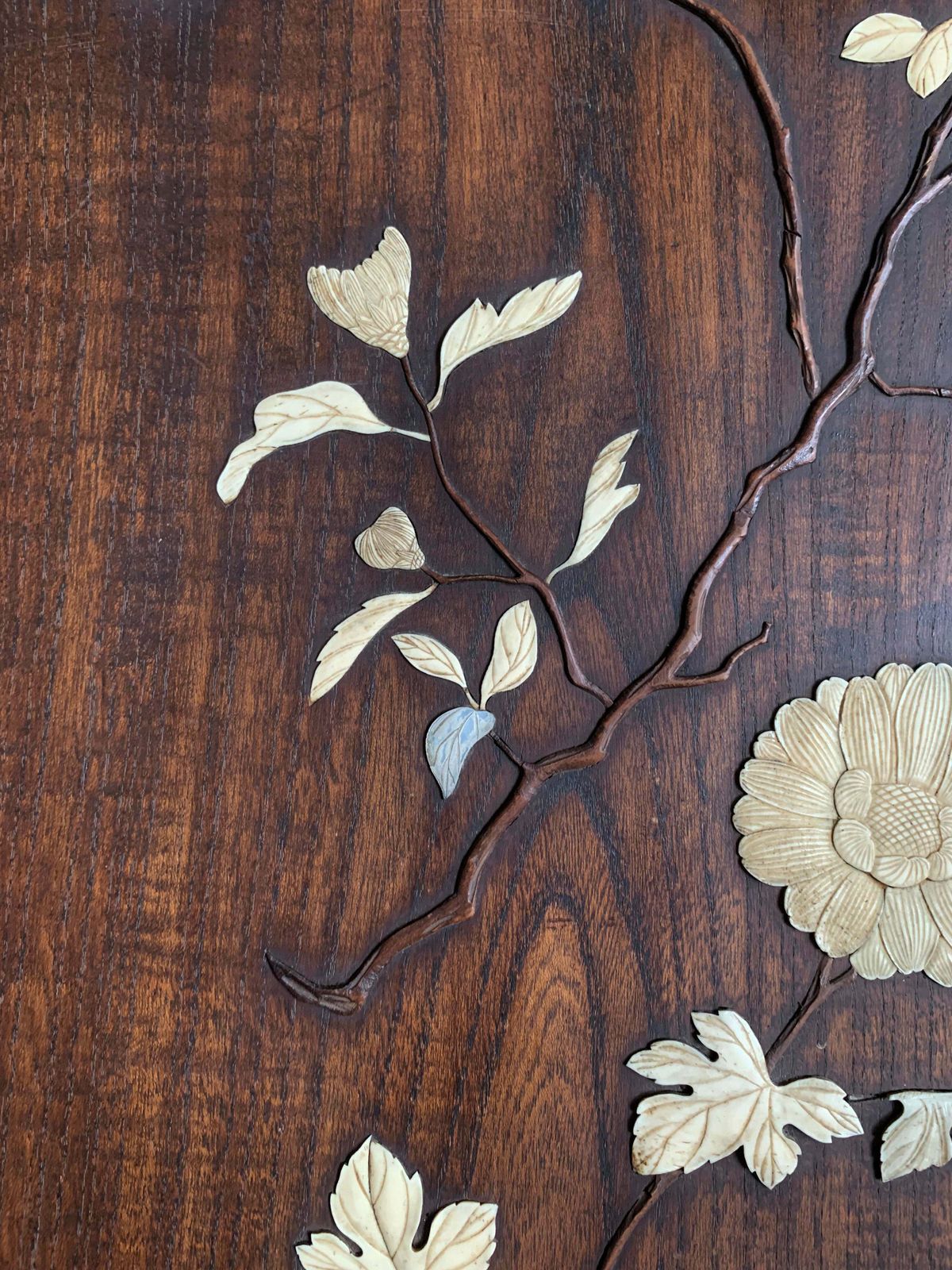 425.0 Antique Japanese Shibayama Woodenware Relief, Made With Bone & Mother Of Pearl photo