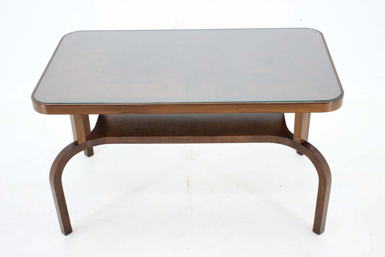 1930s Restored Coffee Table In Walnut With Glass Top, Czechoslovakia photo furniture
