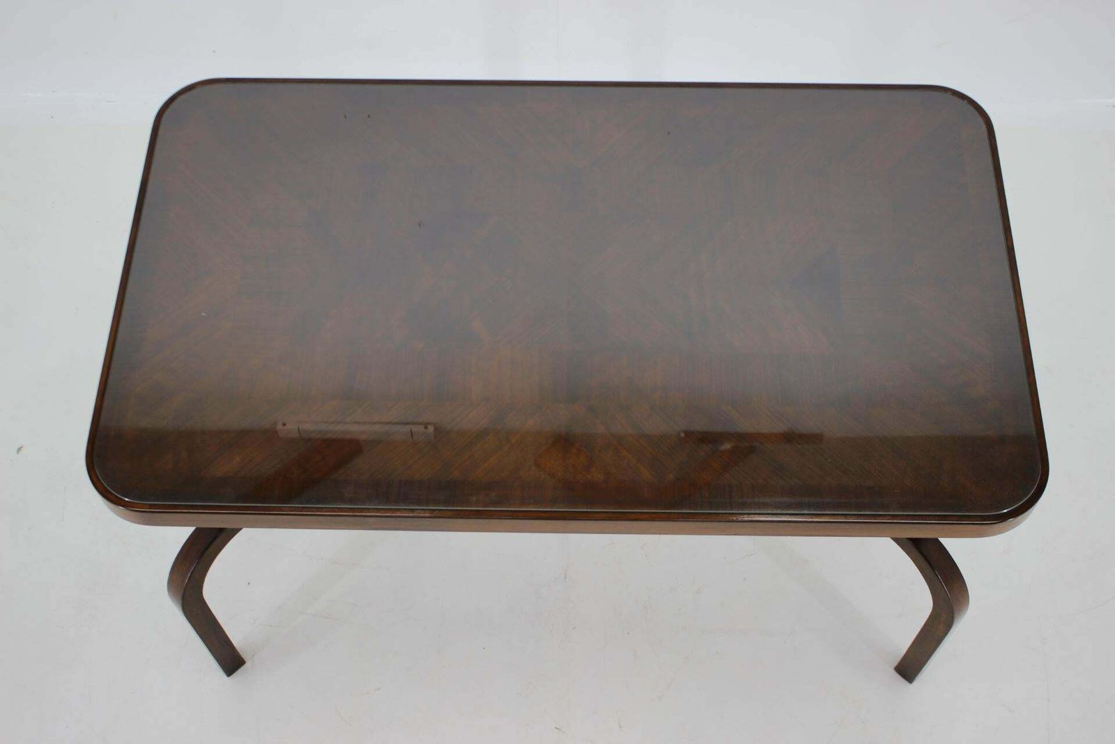 1930s Restored Coffee Table In Walnut With Glass Top, Czechoslovakia photo Furniture