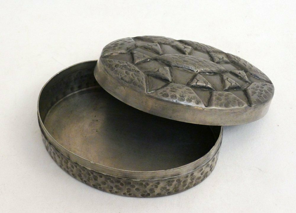 Art Deco Oval Box With Geometric Pewter Decor By Charles 1930s photo buy