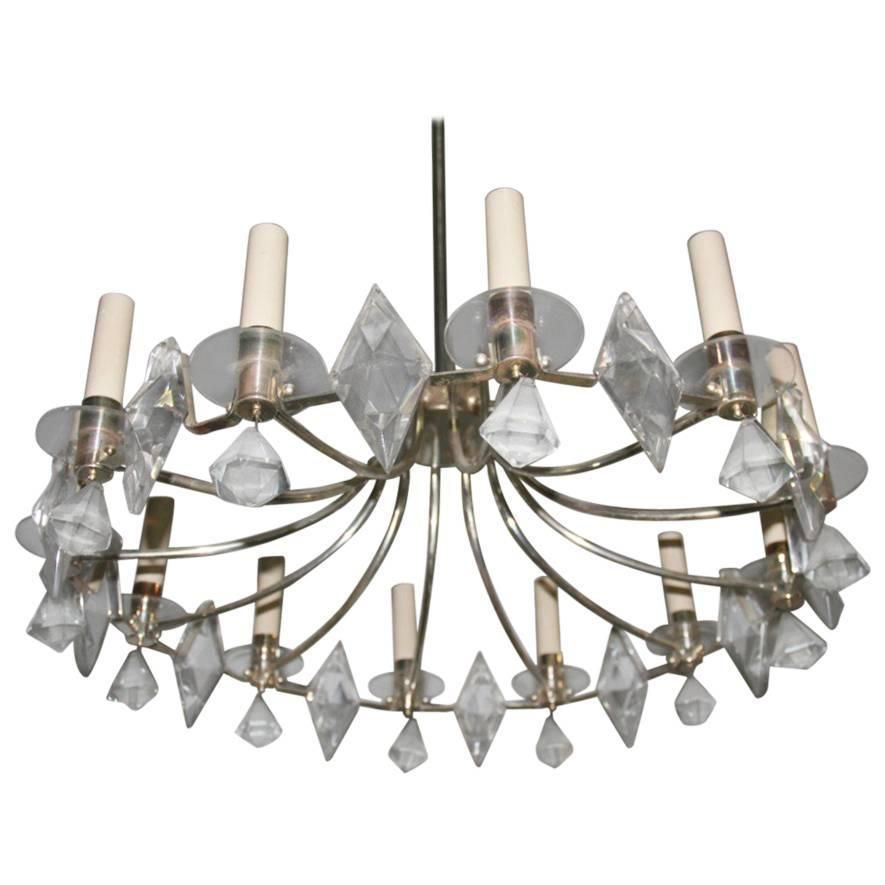 Chandelier Crown, Sciolari Crystal Metal Midcentury Italian Design 1960 