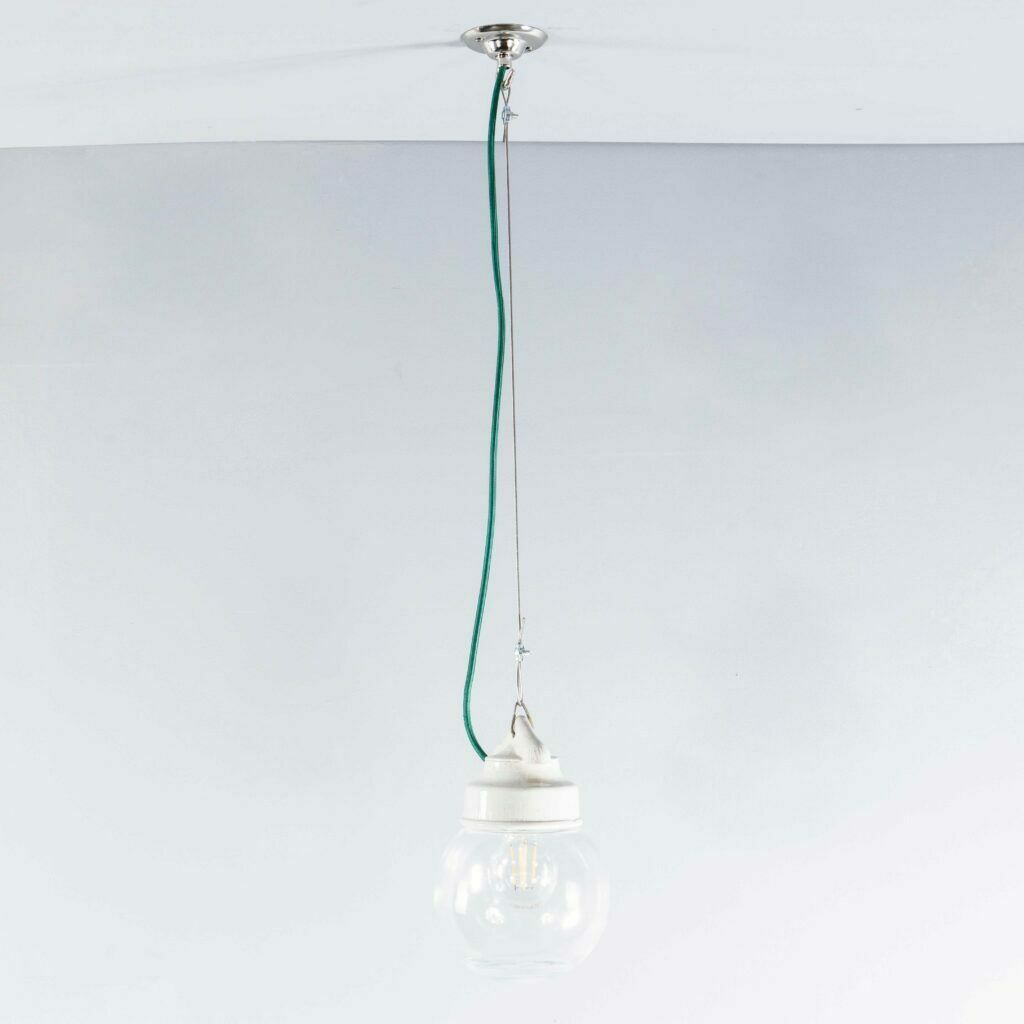 1950’s New Old Stock Clear Glass Round Pendant Lamps photo for sale