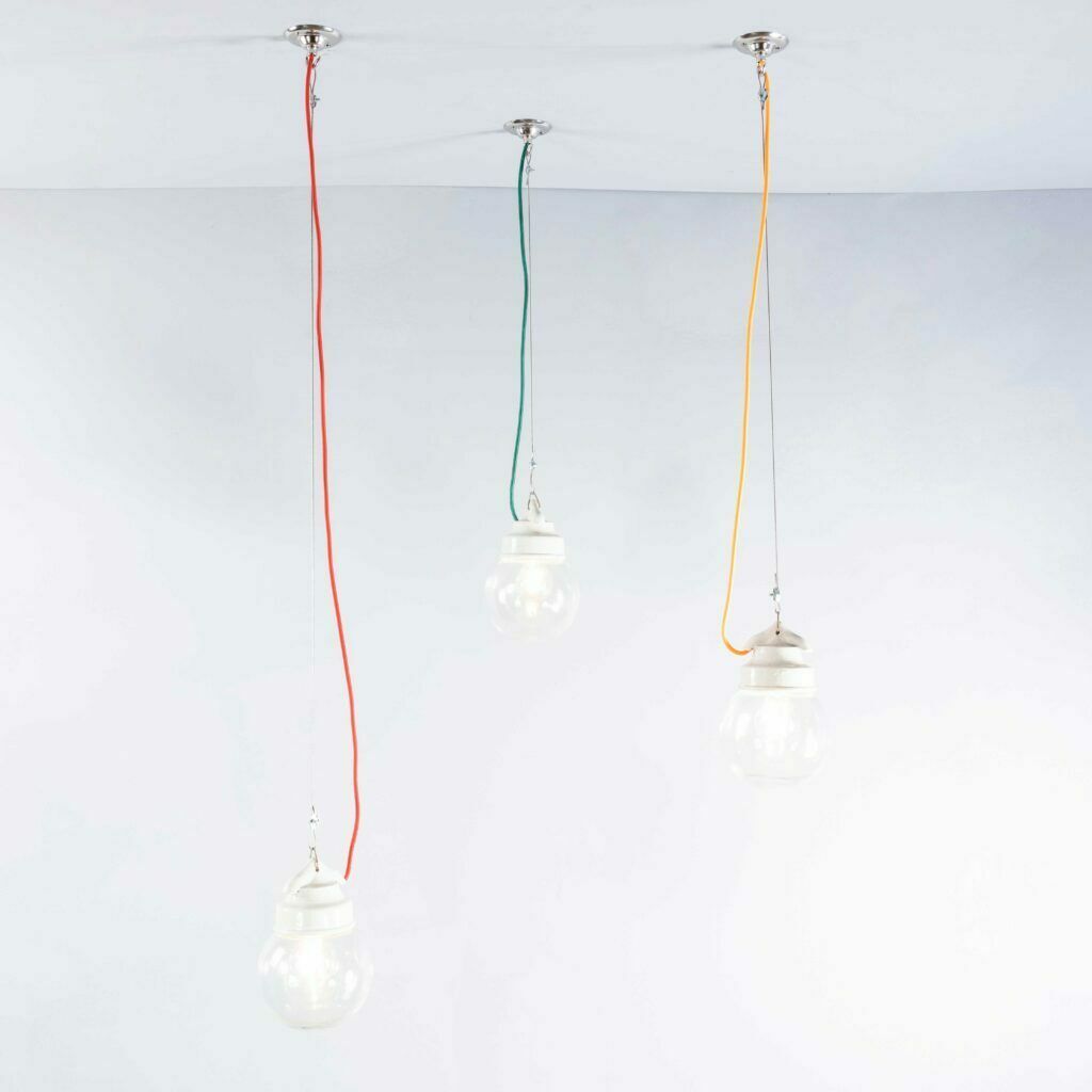 1950’s New Old Stock Clear Glass Round Pendant Lamps