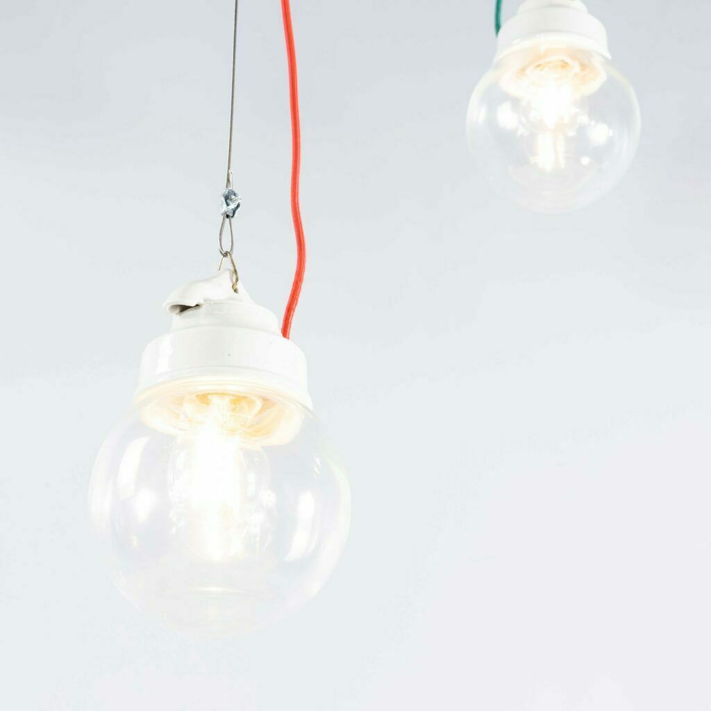 1950’s New Old Stock Clear Glass Round Pendant Lamps photo vinterior