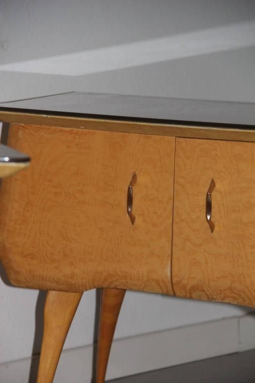 Nightstands Maple Brass Parts With Colored Glass Italian, Design 1960s photo buy