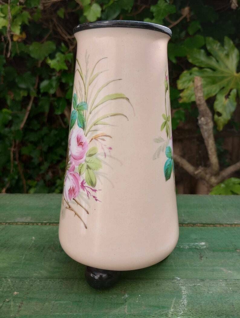 Beautiful Victorian Pale Pink Enamelled Glass Vase On Ball Feet photo 90.0