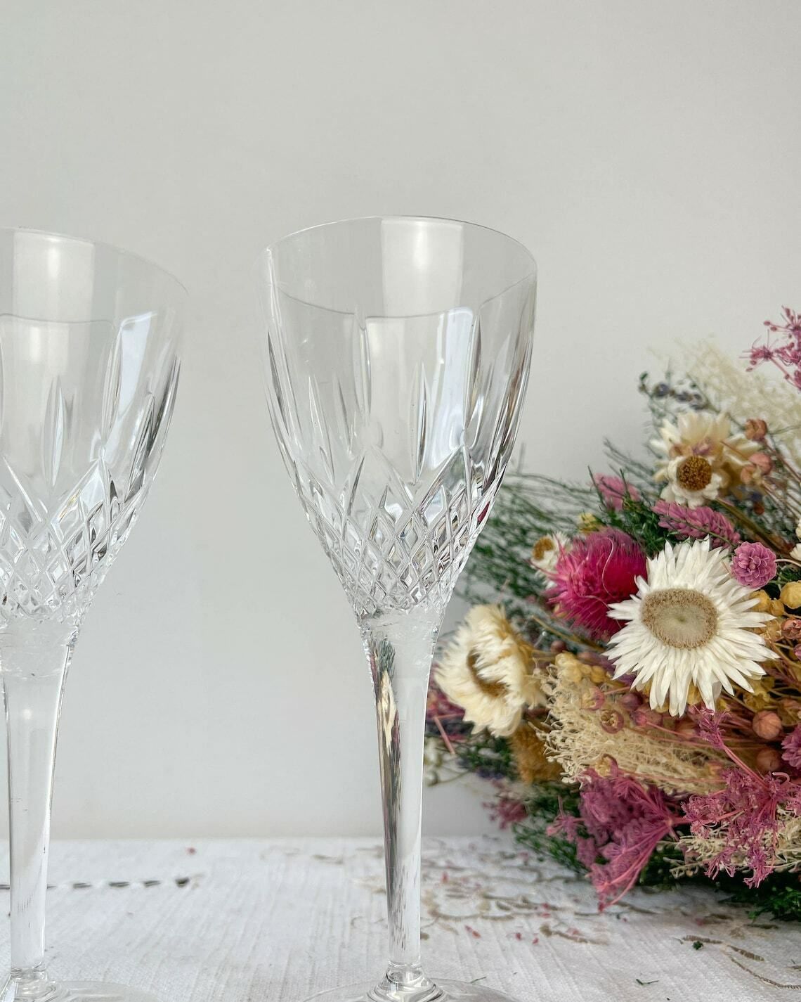 3 Vintage Chiseled Crystal Glasses ~ Crystal Stemmed Glasses ~ Vintage Champagne Glass ~ Crystal Glasses ~ 20th Century photo Home Decor