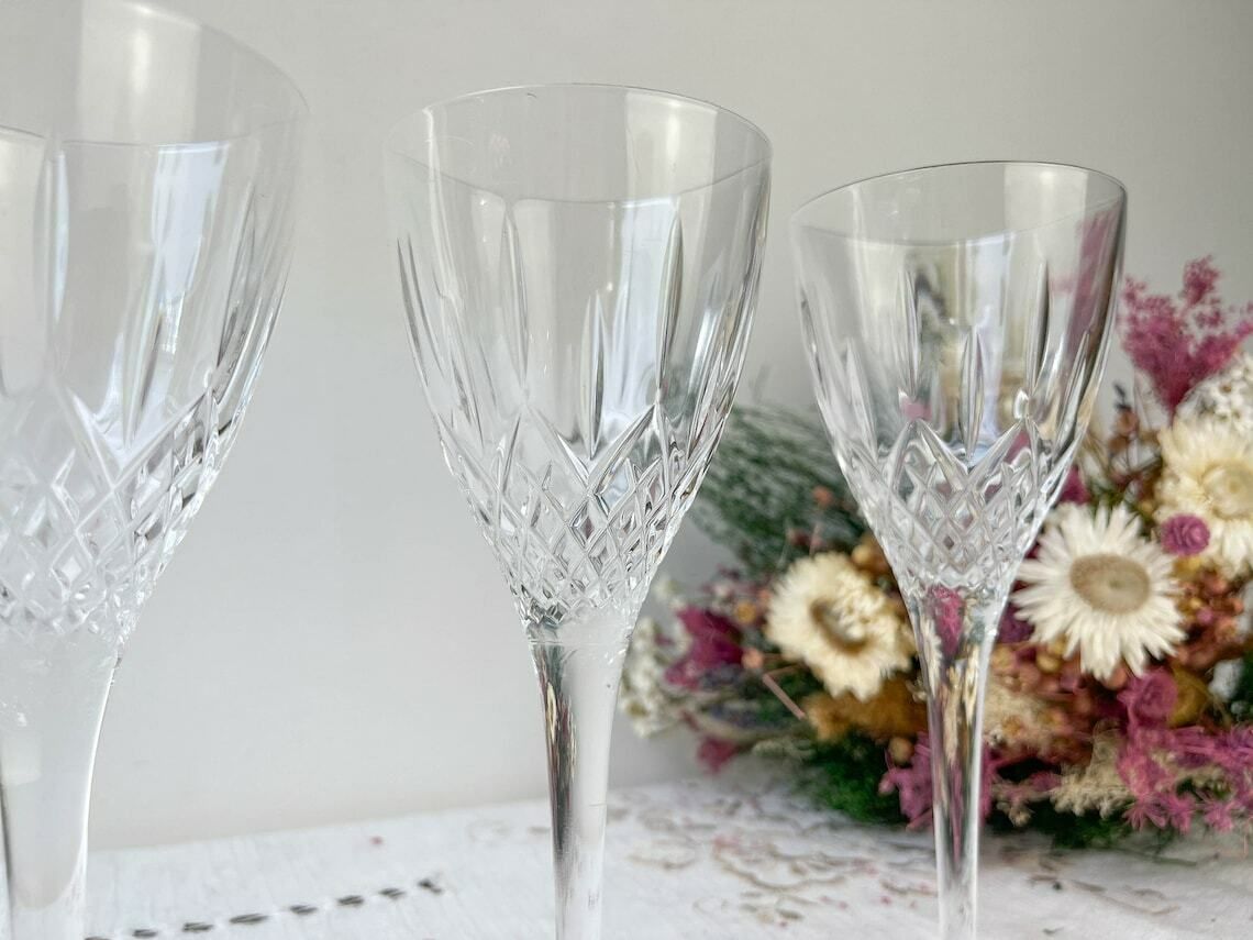 3 Vintage Chiseled Crystal Glasses ~ Crystal Stemmed Glasses ~ Vintage Champagne Glass ~ Crystal Glasses ~ 20th Century photo buy