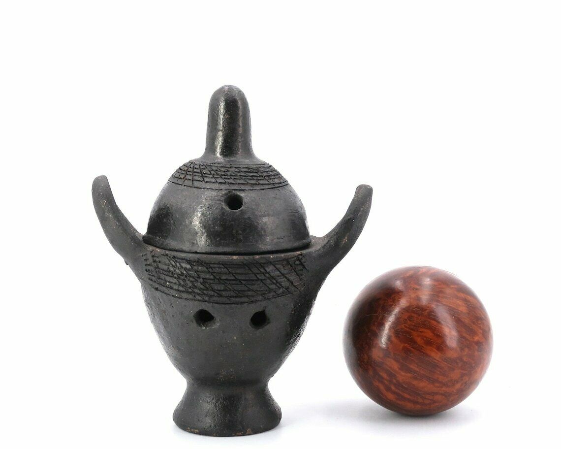 Sculptural African Terracotta Incense Burner, Vintage / Ceramic, Black, Wabi Sabi, Folk, Sculpture, Africa, Primitive, Tribal, Terra Cotta