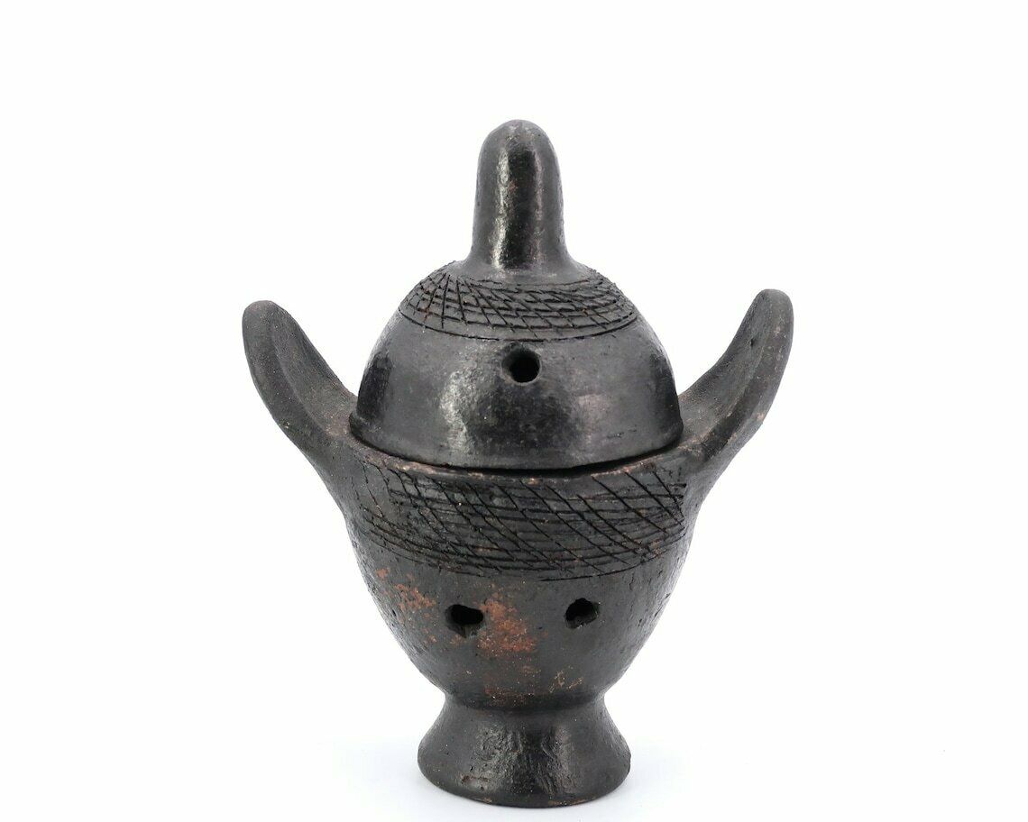 Sculptural African Terracotta Incense Burner, Vintage / Ceramic, Black, Wabi Sabi, Folk, Sculpture, Africa, Primitive, Tribal, Terra Cotta photo furniture