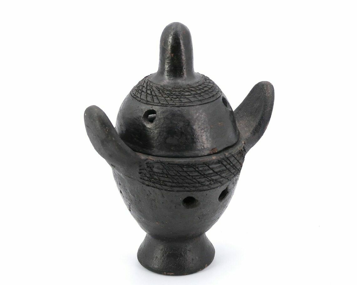 Sculptural African Terracotta Incense Burner, Vintage / Ceramic, Black, Wabi Sabi, Folk, Sculpture, Africa, Primitive, Tribal, Terra Cotta photo for sale
