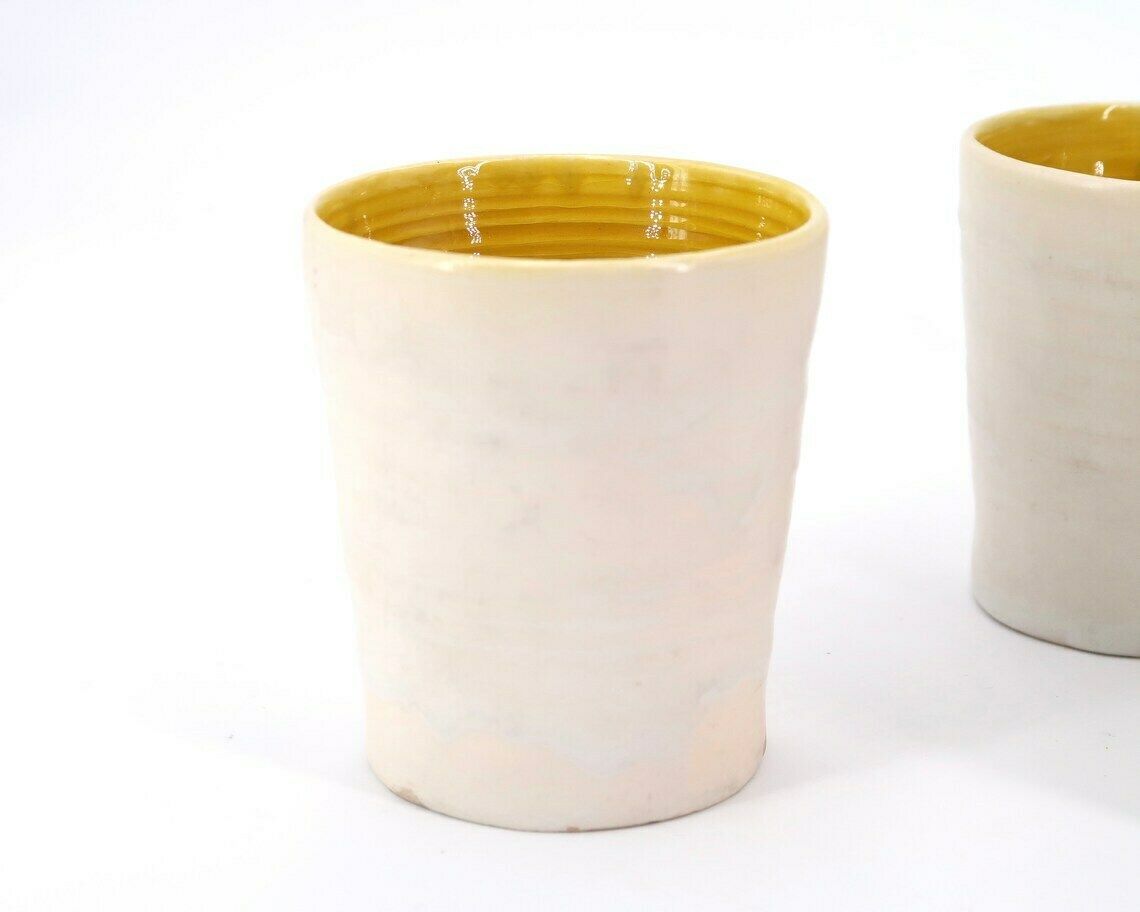 French White And Yellow Ceramic Glasses By Guy Resse, Vallauris, 1960s / Vessel, Kitchen, Vallauris photo for sale