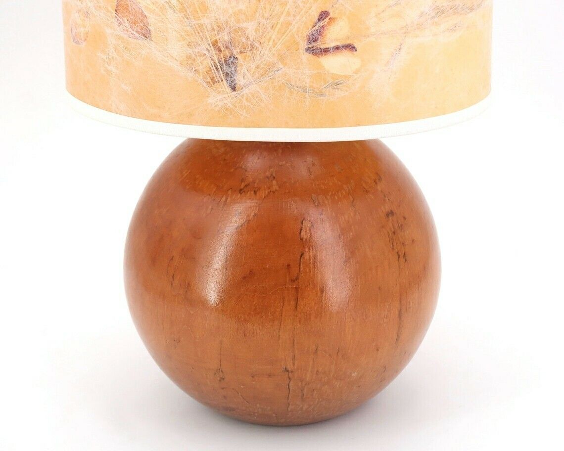 Wooden Table Lamp, Herbarium Shade With Dried Flowers, 1970s / Sphere, Ball, Minimalist, Boho Chic, Folk, Bohemian photo Lighting